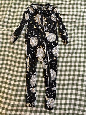 Posh PeanutBlack Disco Ball Print Footless Zippered One-Piece Pajamas